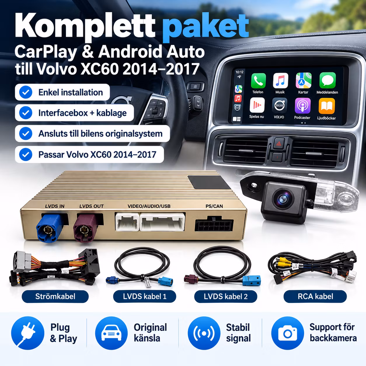 Carplay&android  auto box Volvo xc60  ( 2014-2017) + GRATIS BACKKAMERA