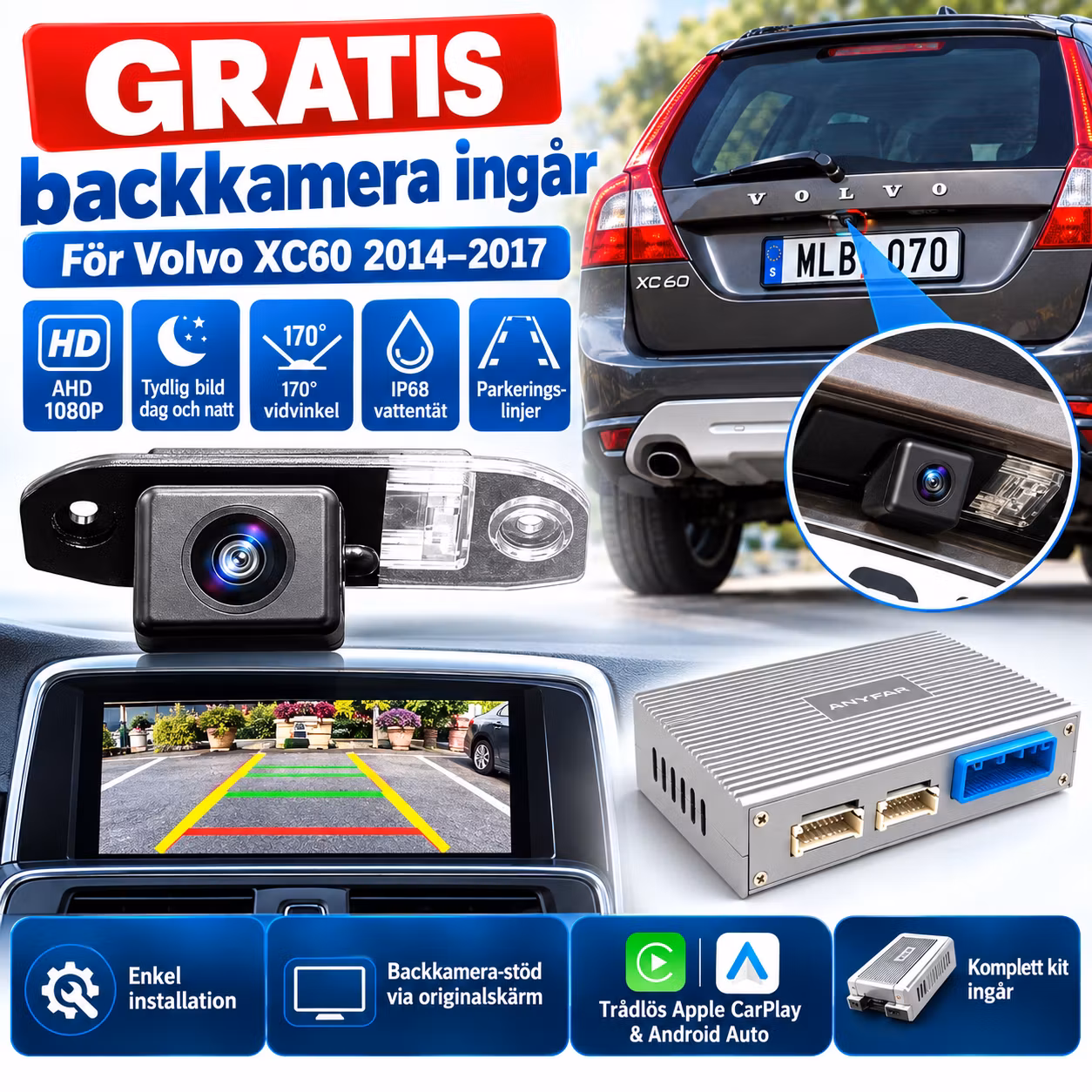 Carplay&android  auto box Volvo xc60  ( 2014-2017) + GRATIS BACKKAMERA