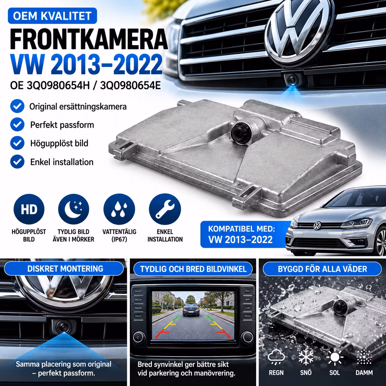 OEM Frontkamera  Audi 2013–2022 | OE 3Q0980654H / 3Q0980654E | Original Ersättningskamera