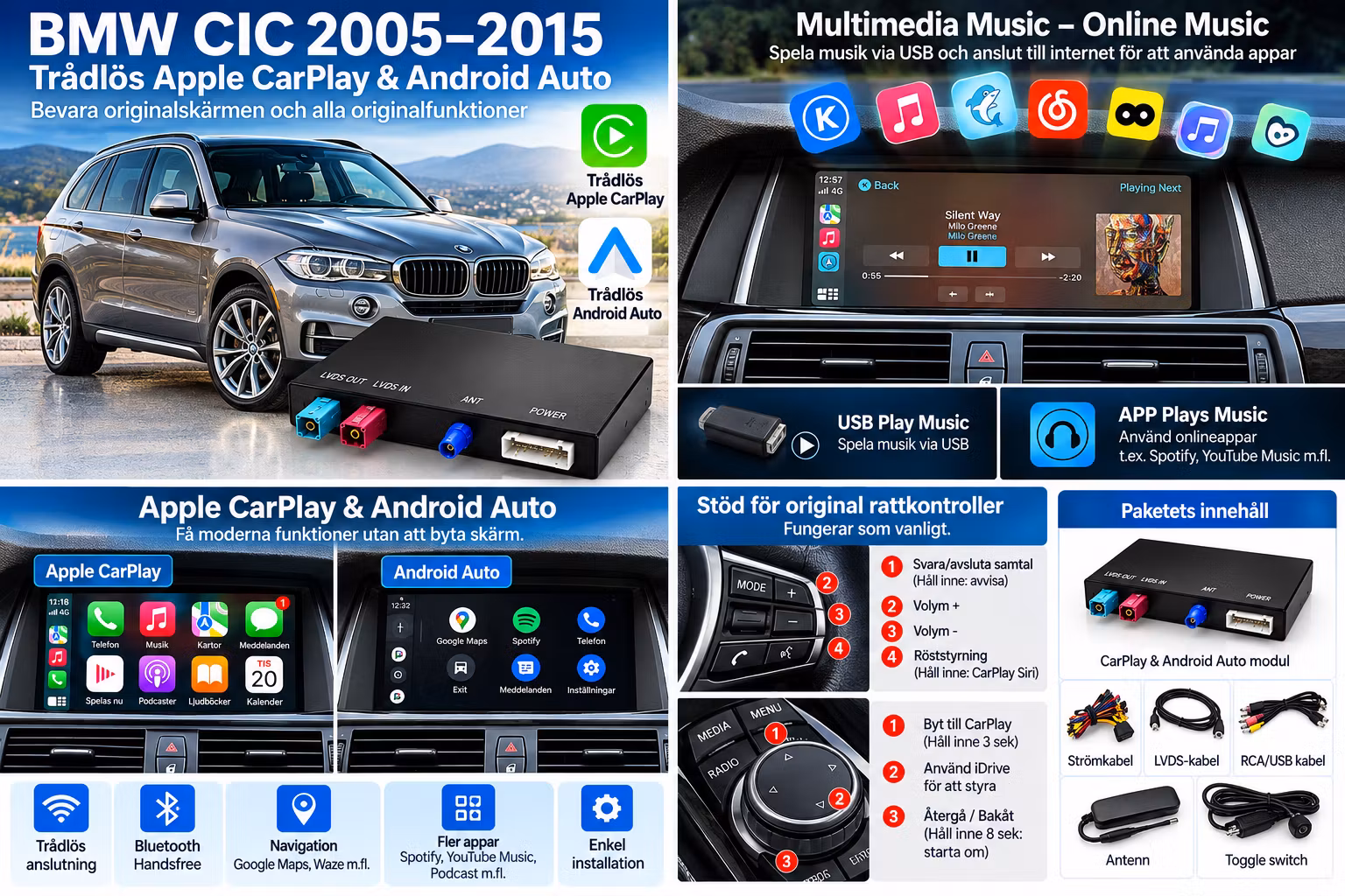 CarPlay Box BMW CIC – Trådlös Apple CarPlay & Android Auto för BMW CIC 2005–2015