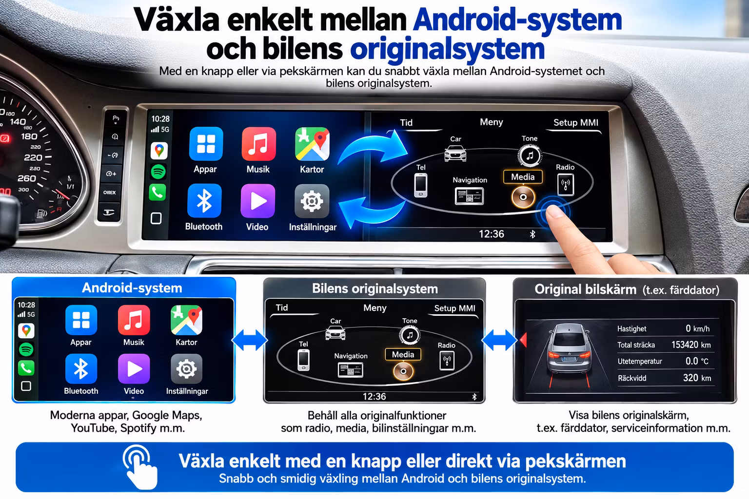 Audi Q7 2005–2015 Android 15 Bilstereo 10,25” – Snapdragon 680 8GB/128GB, 4G, CarPlay, Android Auto, GPS, MMI 2G/3G