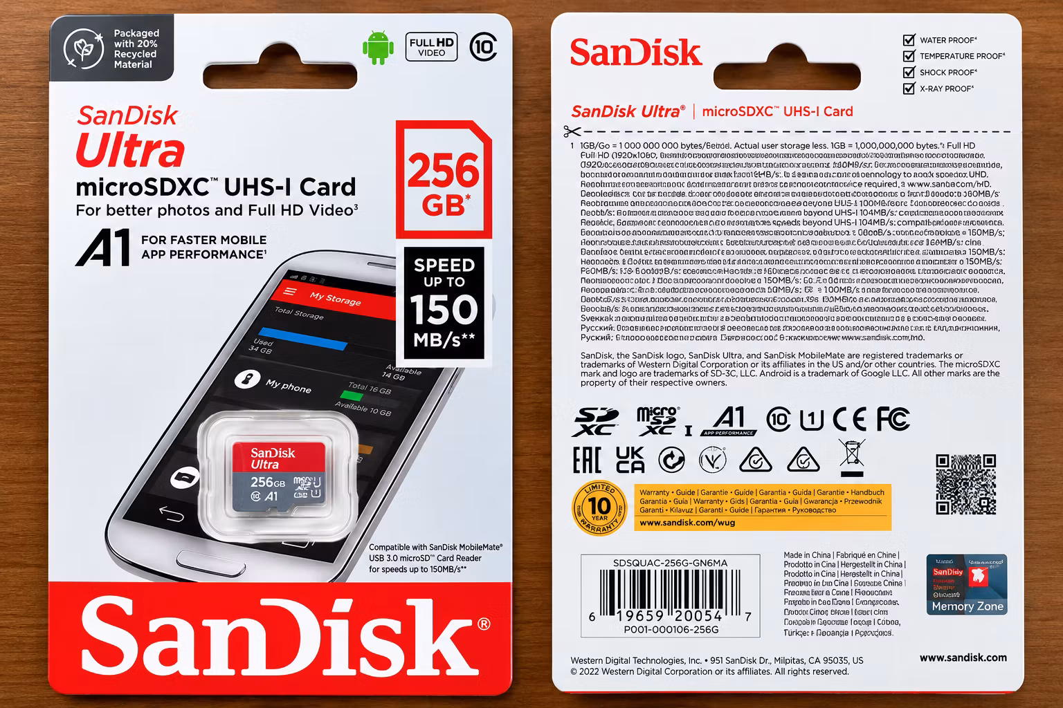 TF minneskort- SanDisk Ultra 256GB microSDXC UHS-I Minneskort – 150 MB/s, A1, Class 10, Full HD – Micro SD-kort för Mobil, Kamera & Övervakning
