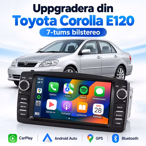 7" android 15 bilstereo Toyota Corolla E120 (1990-2007 )   gps, carplay,andrpid auto, rds, wifi Dsp, 4GB+ 64GB,Gratis backkamera,
