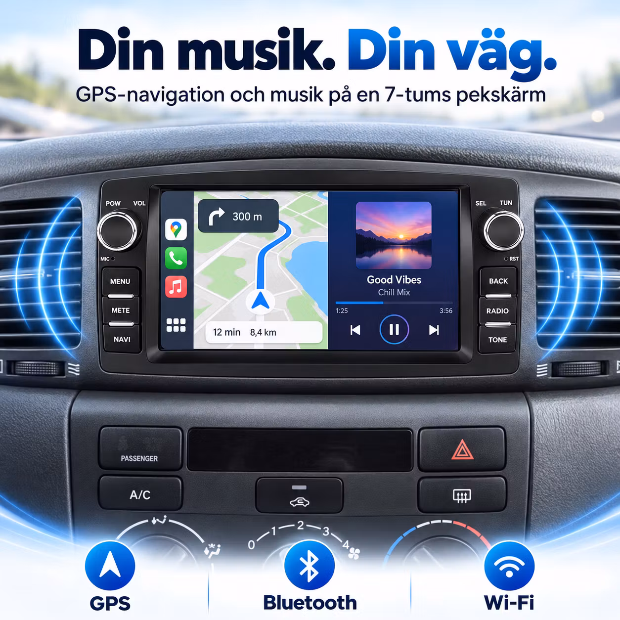 7" android 15 bilstereo Toyota Corolla E120 (1990-2007 )   gps, carplay,andrpid auto, rds, wifi Dsp, 4GB+ 64GB,Gratis backkamera,