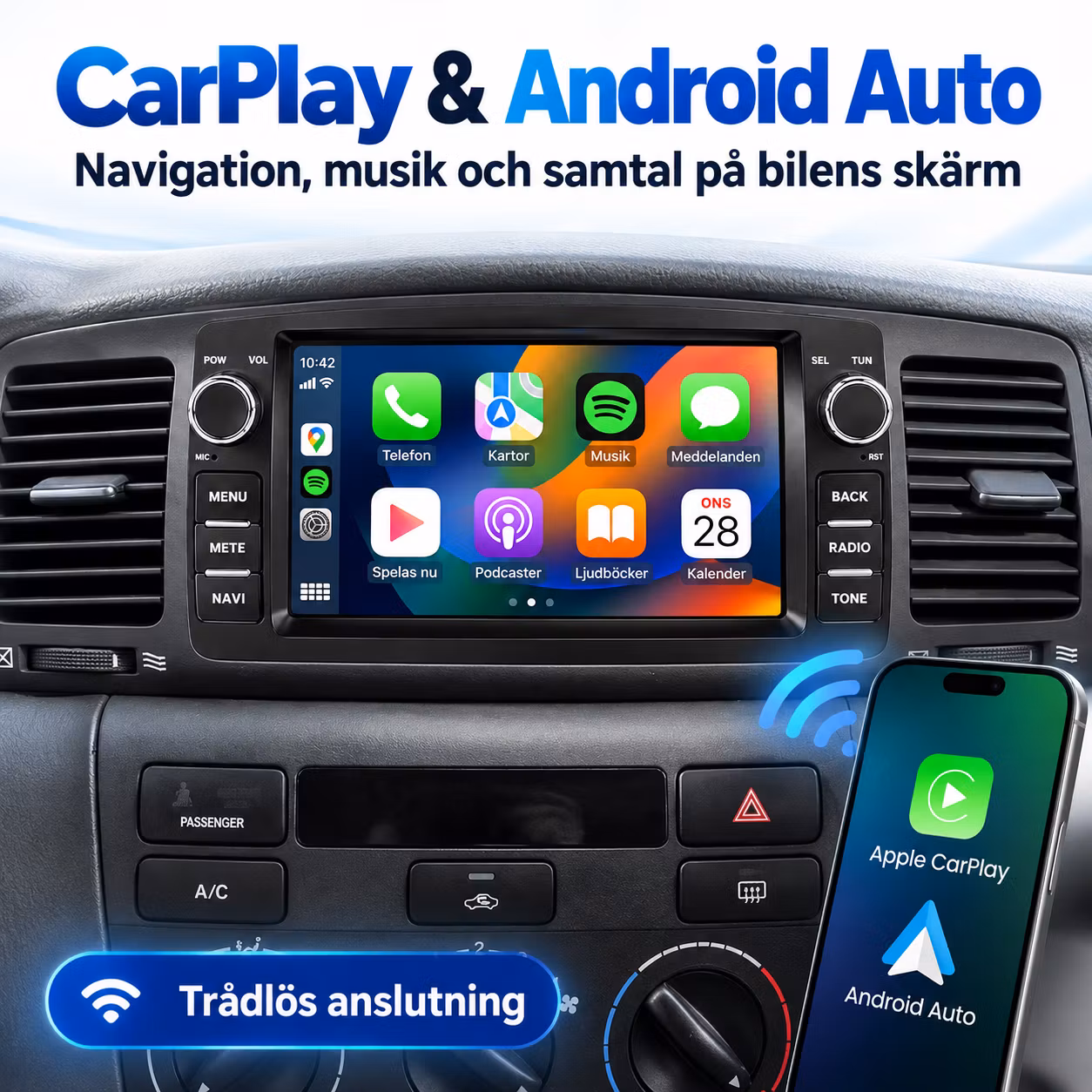 7" android 15 bilstereo Toyota Corolla E120 (1990-2007 )   gps, carplay,andrpid auto, rds, wifi Dsp, 4GB+ 64GB,Gratis backkamera,