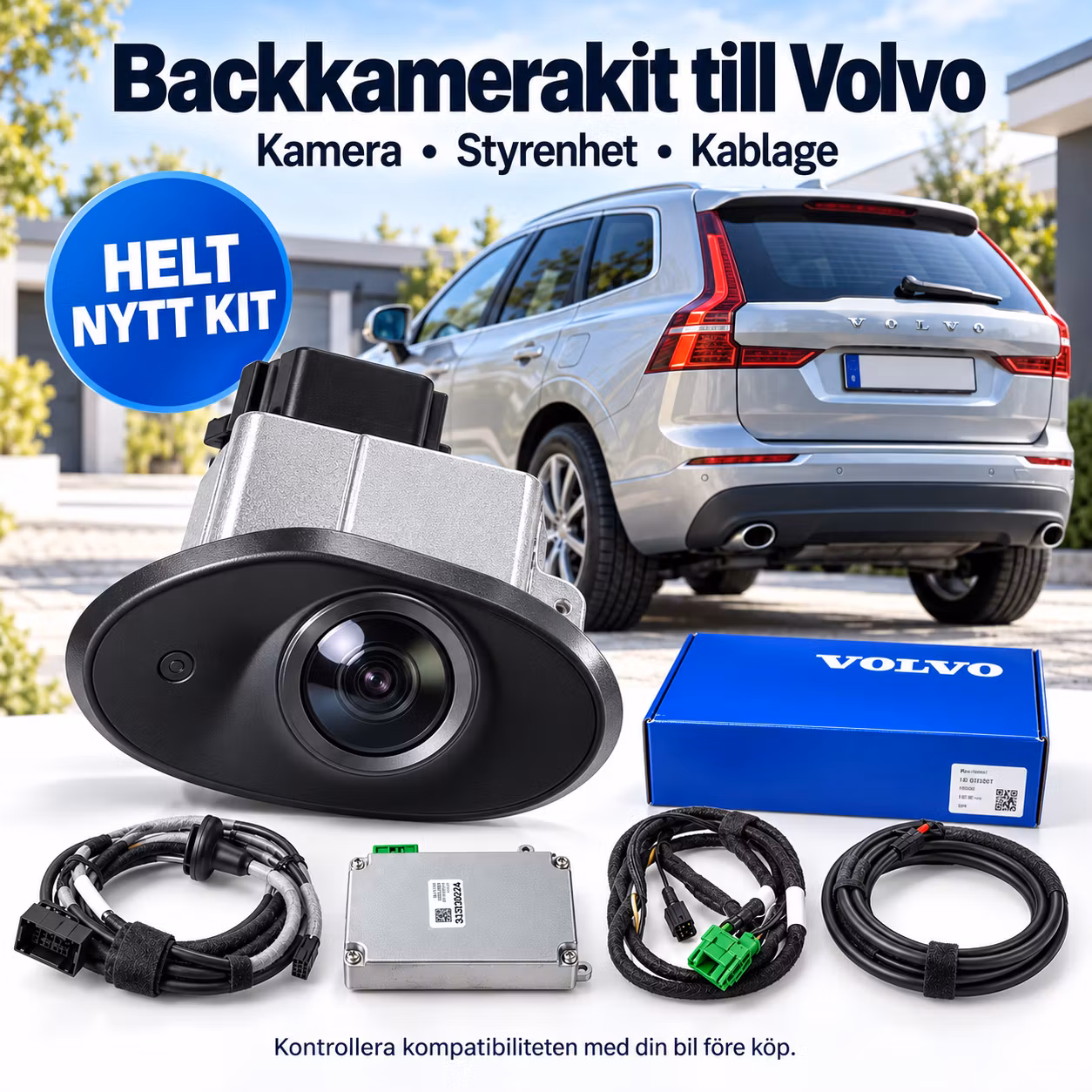 Backkamerakit Volvo S80 V70 XC70 XC90 2007–2016 – Kamera 31201009, styrenhet 31330224 & kablage