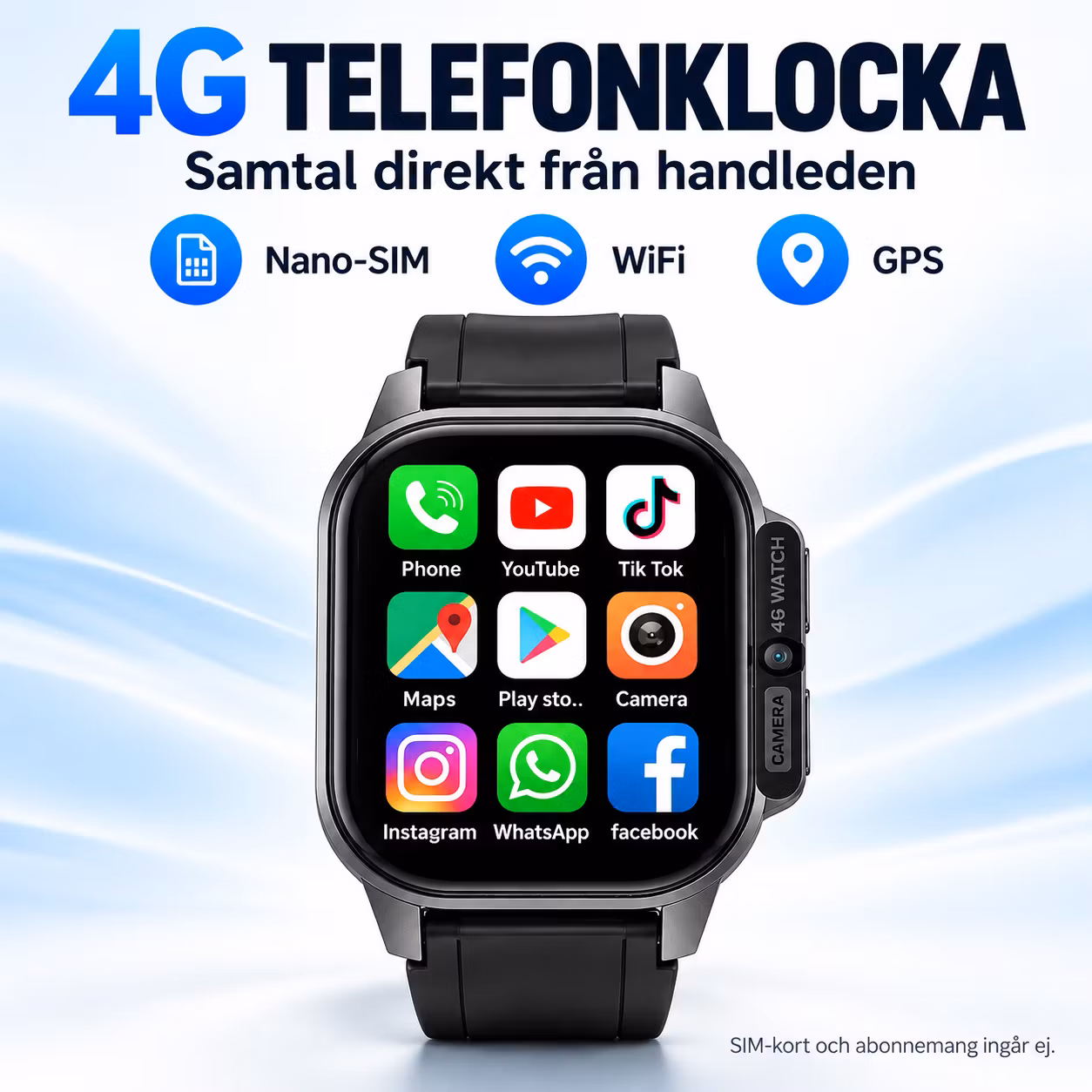 4G-smartklocka med Android, 2,13-tums AMOLED-skärm, GPS och nano-SIM