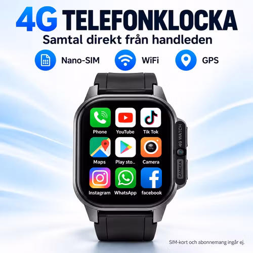 4G-smartklocka med Android, 2,13-tums AMOLED-skärm, GPS och nano-SIM