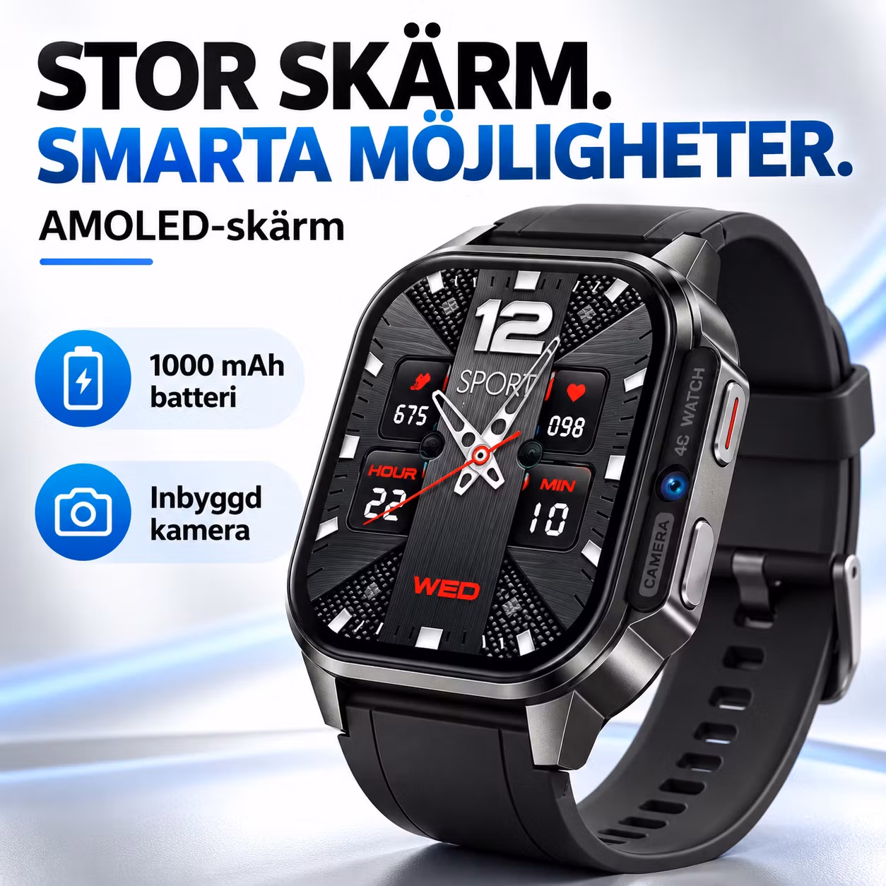 4G-smartklocka med Android, 2,13-tums AMOLED-skärm, GPS och nano-SIM