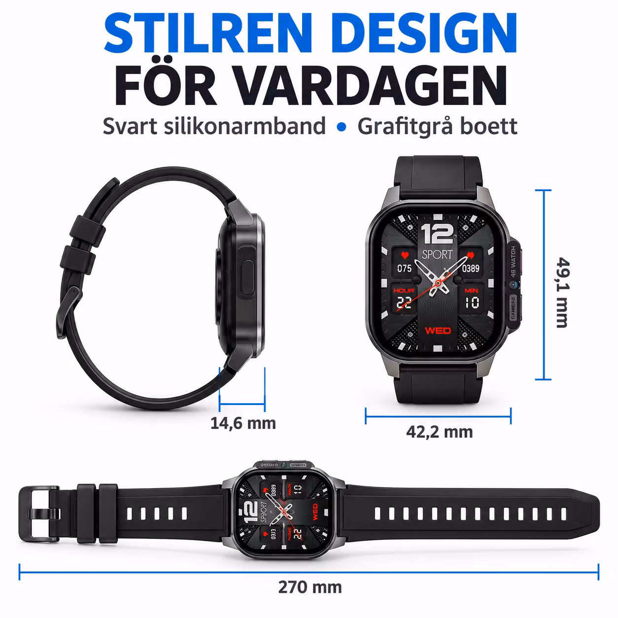 4G-smartklocka med Android, 2,13-tums AMOLED-skärm, GPS och nano-SIM
