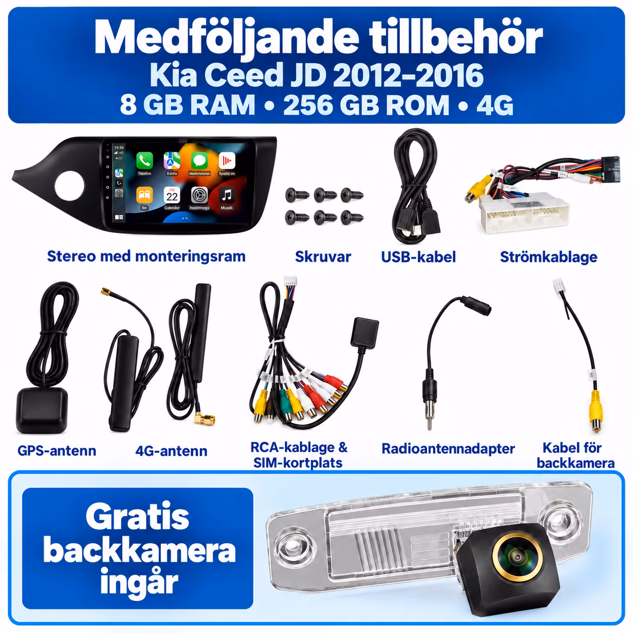 9" QLED Android 15 Bilstereo Kia Ceed JD 2012–2016 – Snapdragon, 8GB/256GB, 4G, GPS, Trådlös CarPlay & Android Auto + Gratis Backkamera