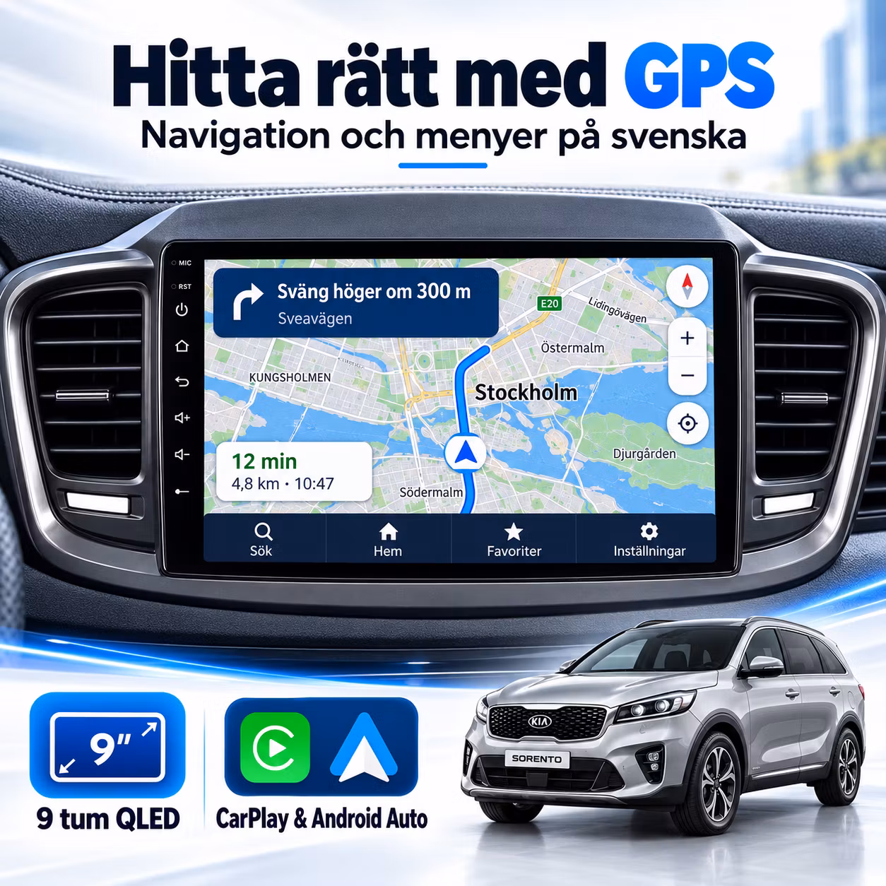 9" QLED Android 15 Bilstereo Kia Sorento – Snapdragon, 6GB/128GB, 4G, GPS, Trådlös CarPlay & Android Auto + Gratis Backkamera