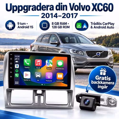 9" Android 15 Bilstereo för Volvo XC60 (2014–2017) – Trådlös CarPlay, Android Auto, 4G LTE, GPS, DSP, 8GB RAM / 128GB ROM + Gratis Backkamera