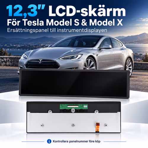 12,3" LCD-skärm till Tesla Model S & Model X – Instrumentdisplay, ersättningspanel 1004788-00-D