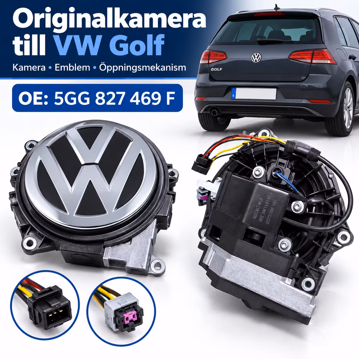 VW Golf 7 Emblembackkamera 5GG827469F – Komplett set med inbyggd kamera, VW-emblem och fällmekanism