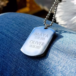 Necklace with engraved ID tag