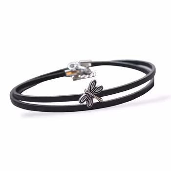 Anklet in black or brown with dragonfly