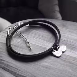 Leather bracelet with engraved heart name/letter