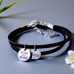 Armband läder med graverade tags STARK så in i HELVETE