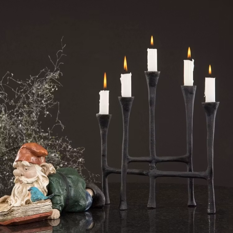 Ljusstake svart gjutjärn 5-arm
