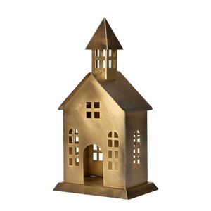 Hus Kyrka Metall Antik Mässing