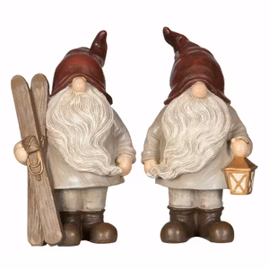 Tomte Skidor/Lykta Mix Poly Sett om 2st