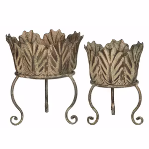 Planteringskruka Blad på Ben Metall Grön 2st