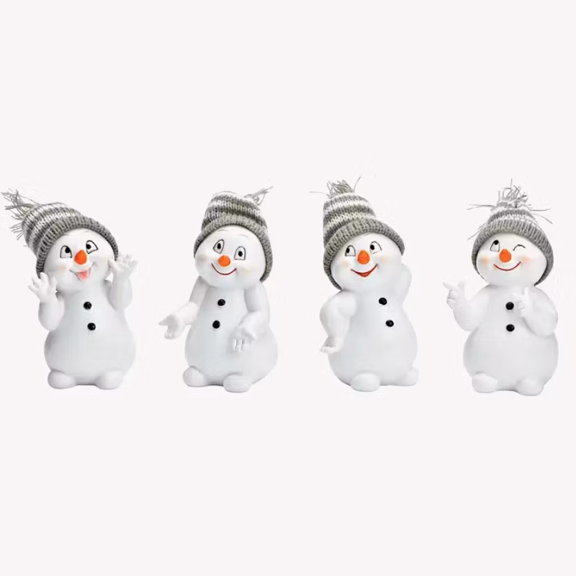 Snögubbe med grå/vit stickad mössa