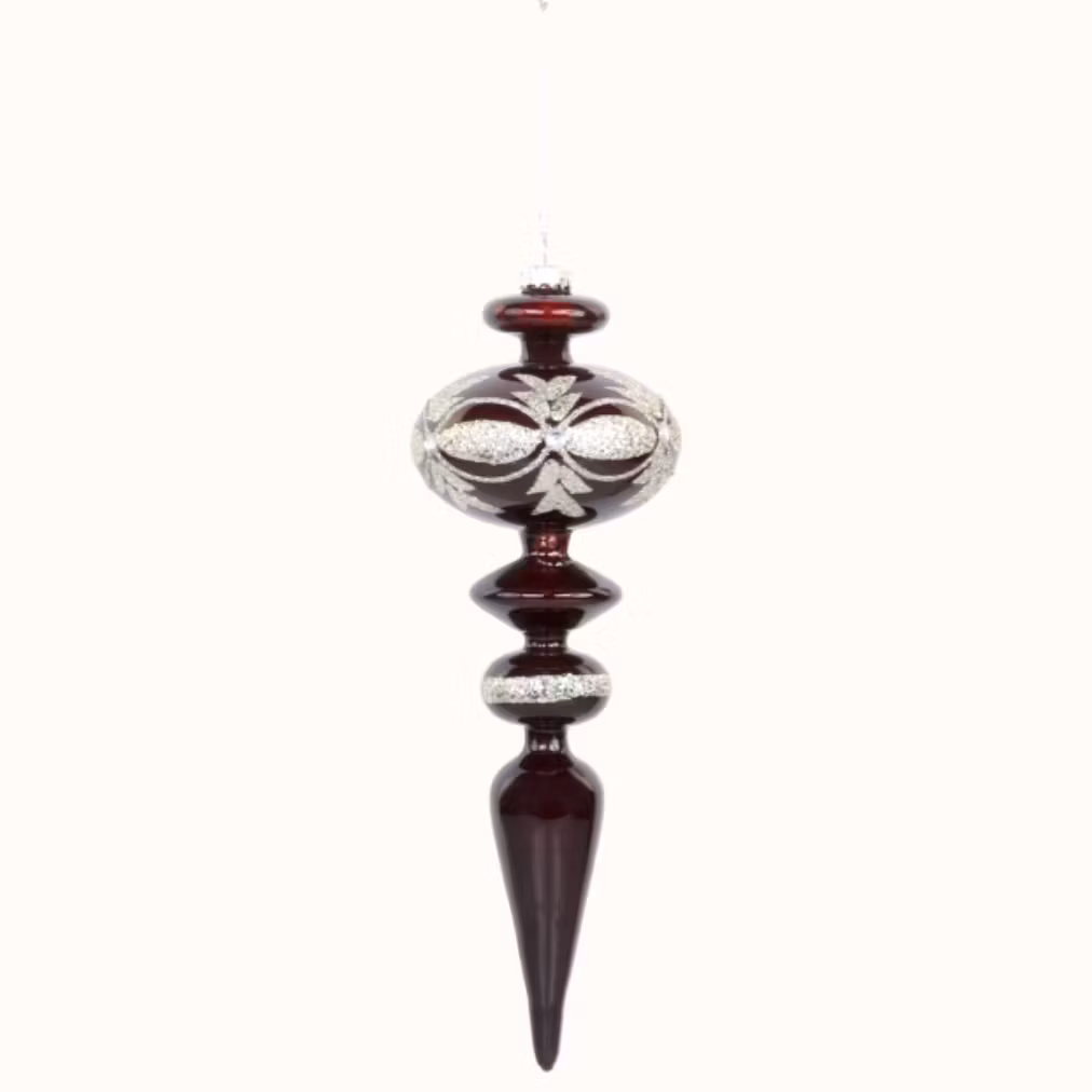 Ornament i glas m. glimmer vinröd