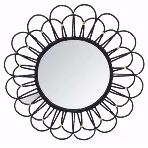 Spegel Rund Svart Metall Bambu
