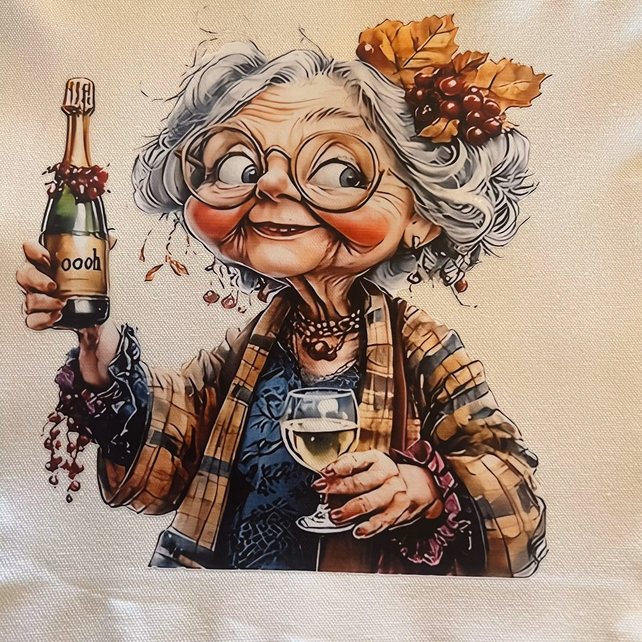 Väska stor med tryck ”Gladtanter”