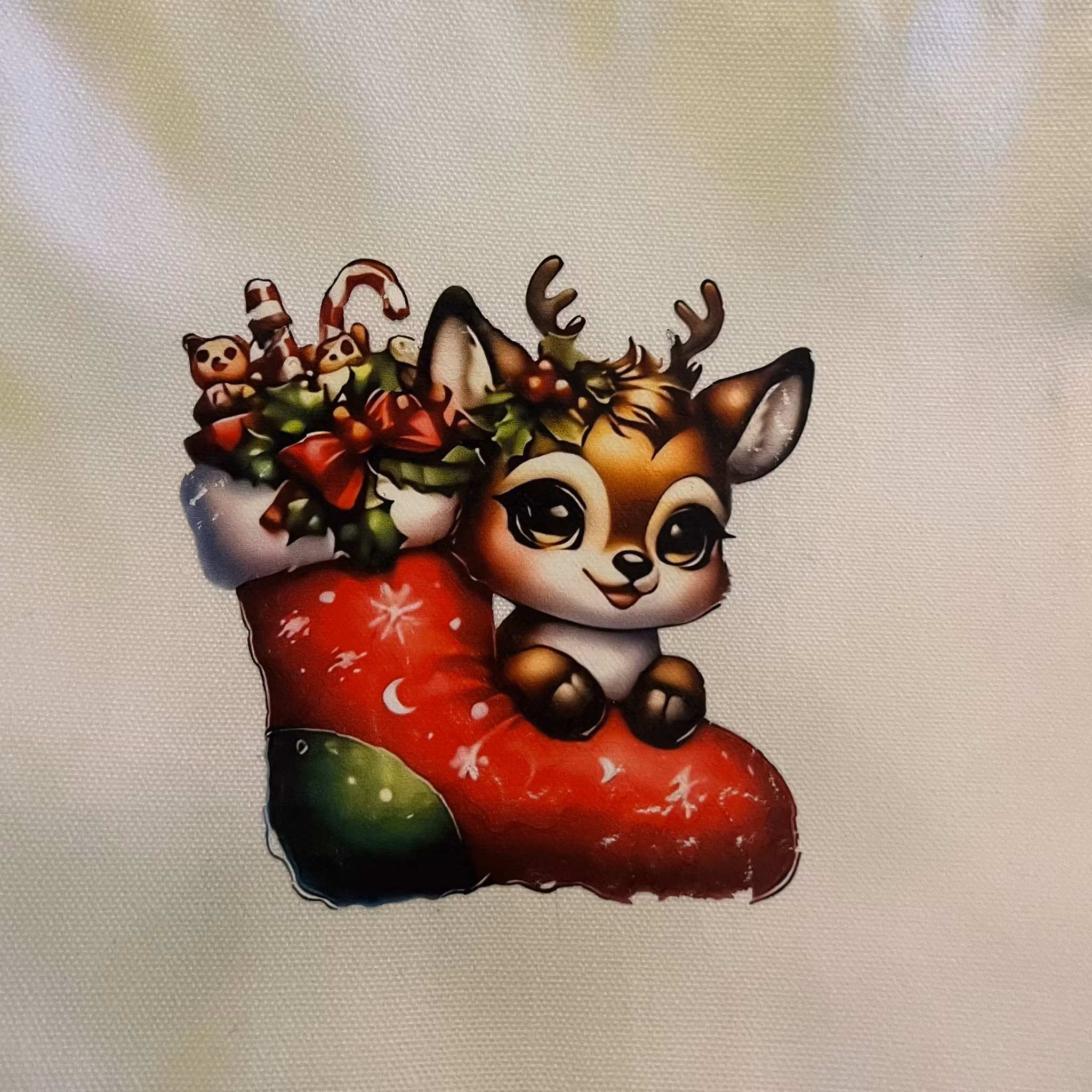 Vit canvas väska liten med tryck