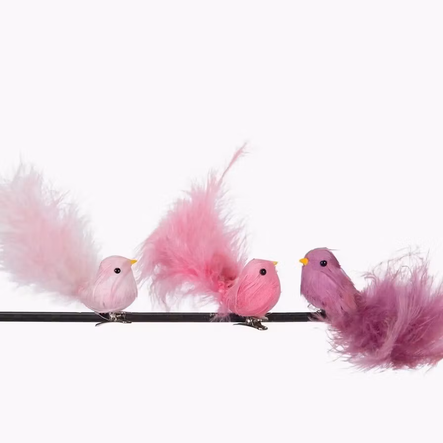 Clip Fågel Fjäder Mix Cerise 3pk
