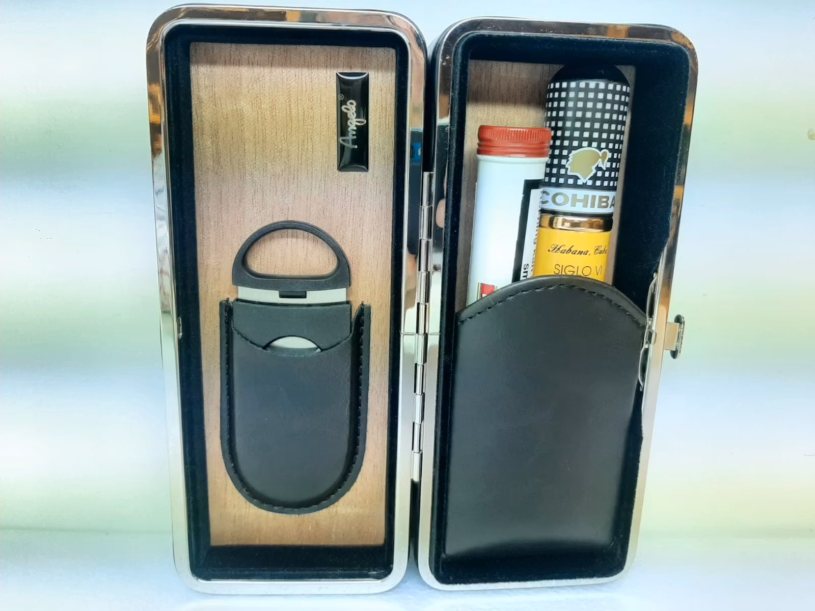 Cigarrfodral / Cigarretui ANGELO (för 3 cigarrer) + tillbehör