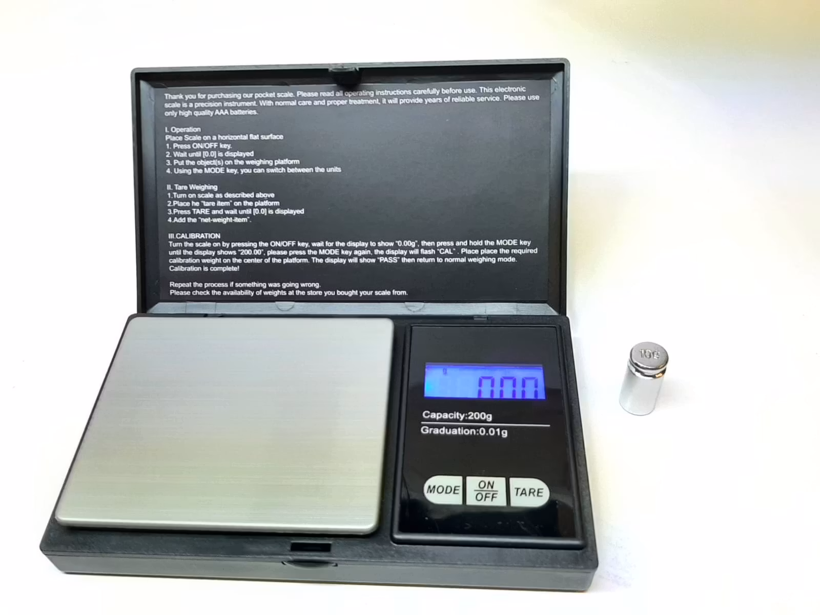 Digitalvåg (200 / 0.01 gram) + Vikt (10 g)
