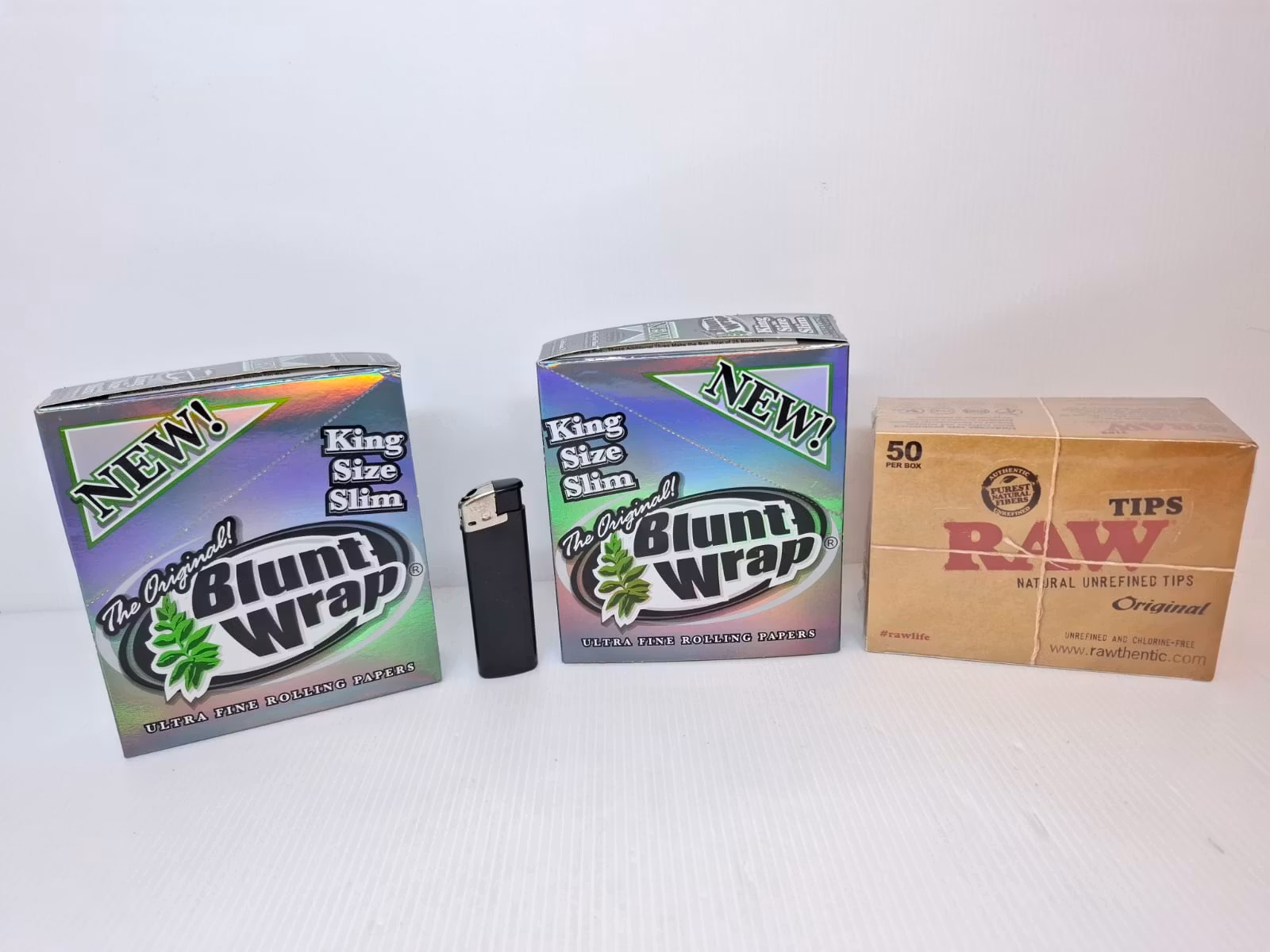 Två Displays Bluntwrap Slims + En Display RAW Filtertips