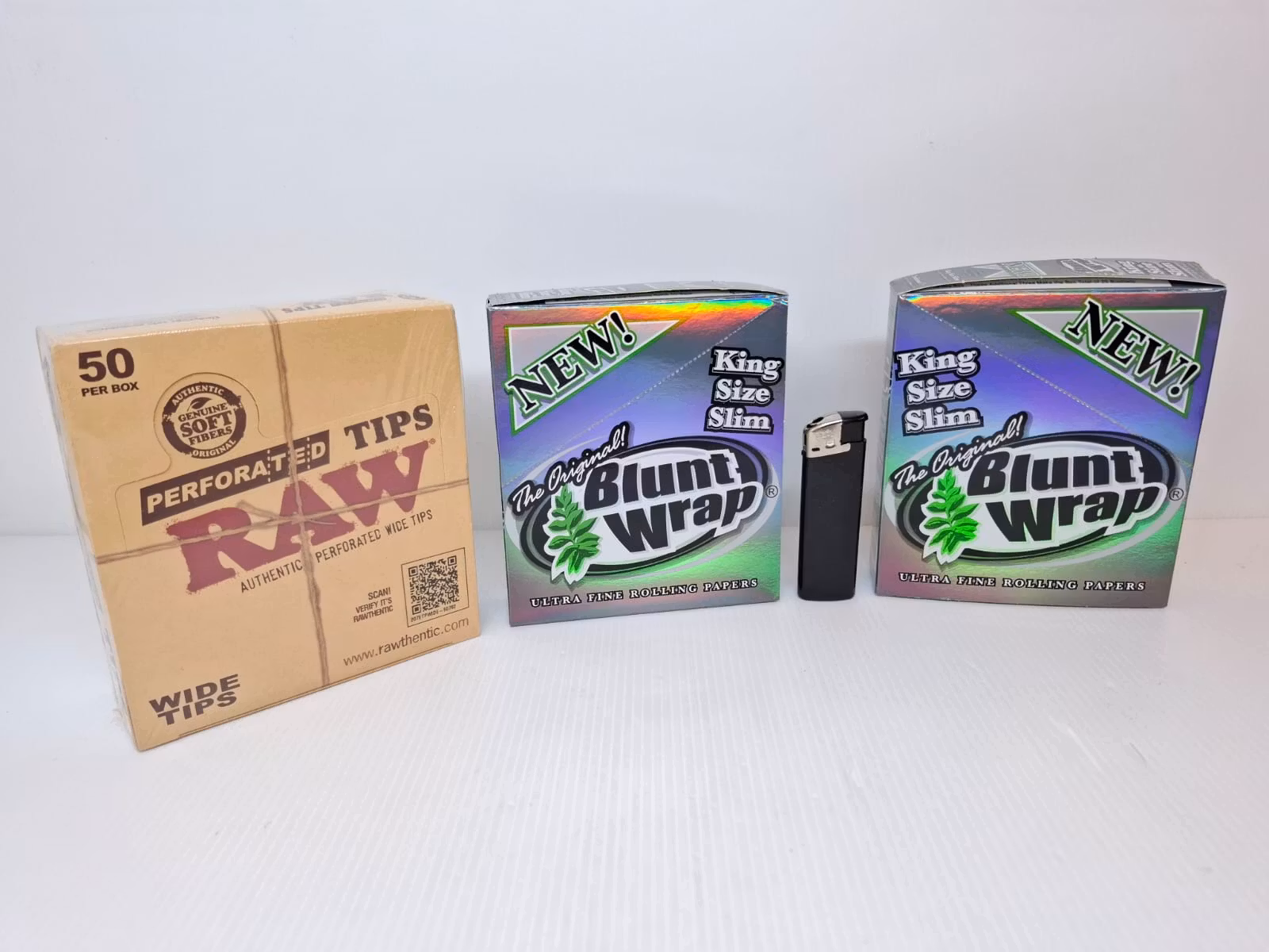 Två Displays Bluntwrap Slims + En Display RAW Filtertips