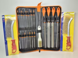 Filset med 16 stycken filar + 2 stålborstar (fil verktyg)