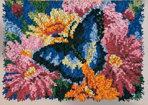 Kopi Knyteteppe blomster og blå sommerfugl, bakgrunn med bakstykke 52x38 cm