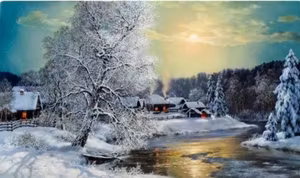 Vinter med lys i vinduene