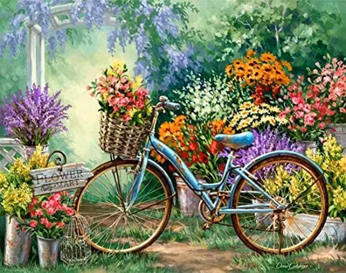 Blå sykkel og blomster