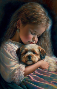 Jente og hund Tenderness child and dog  ©Morgana.fantasy.ai