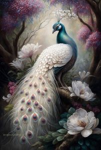 Påfugl med hvite halefjær  ©Morgana.fantasy.ai