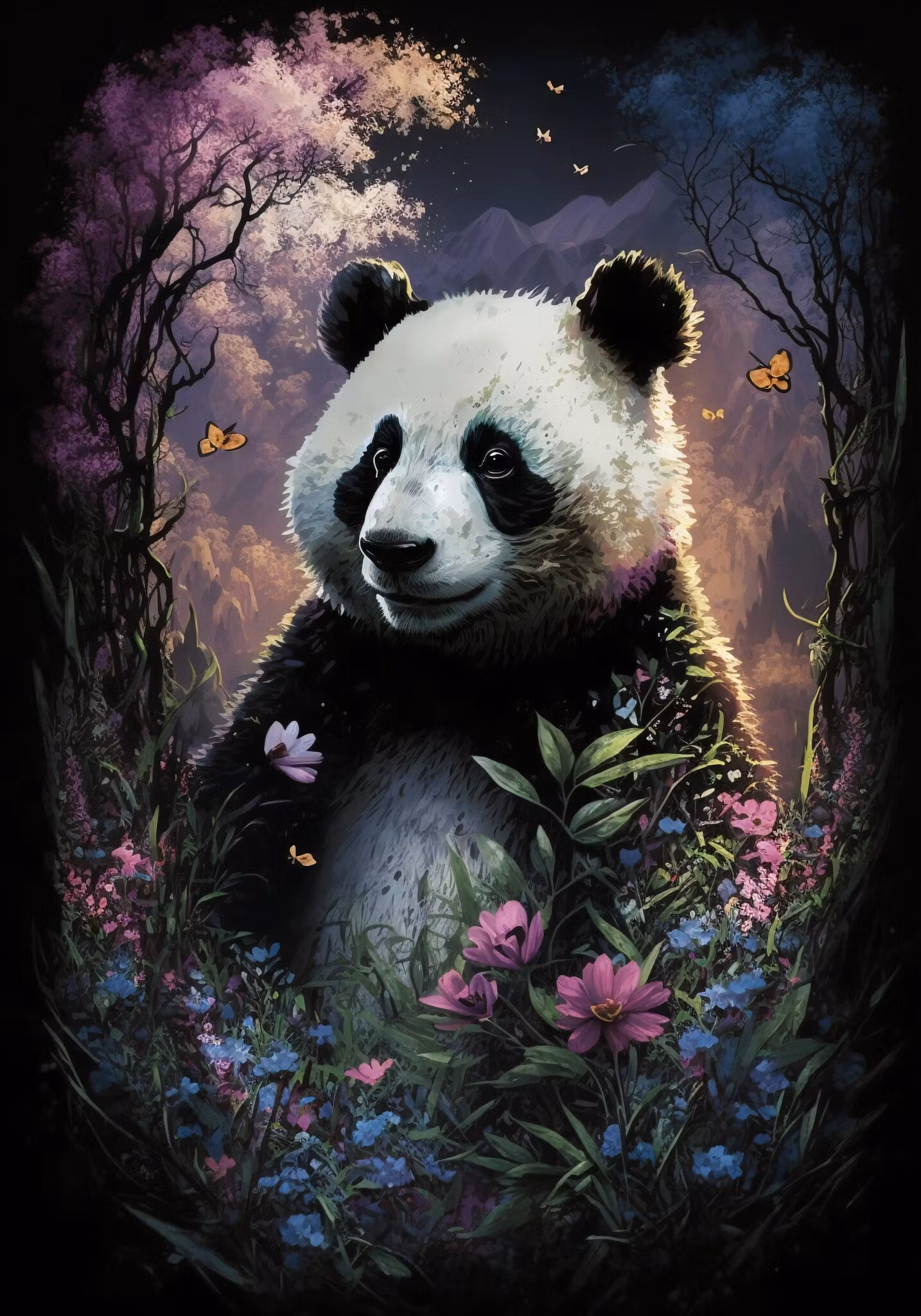 Panda i blomstereng