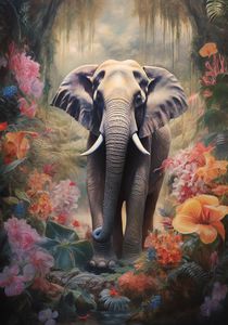 Elefant i blomstereng