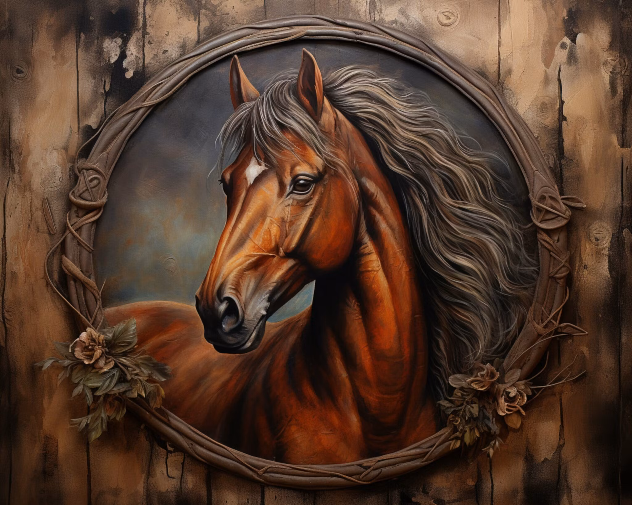 Brun hest i rund ramme laget av Digital jpg4U