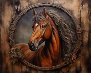 Brun hest i rund ramme laget av Digital jpg4U