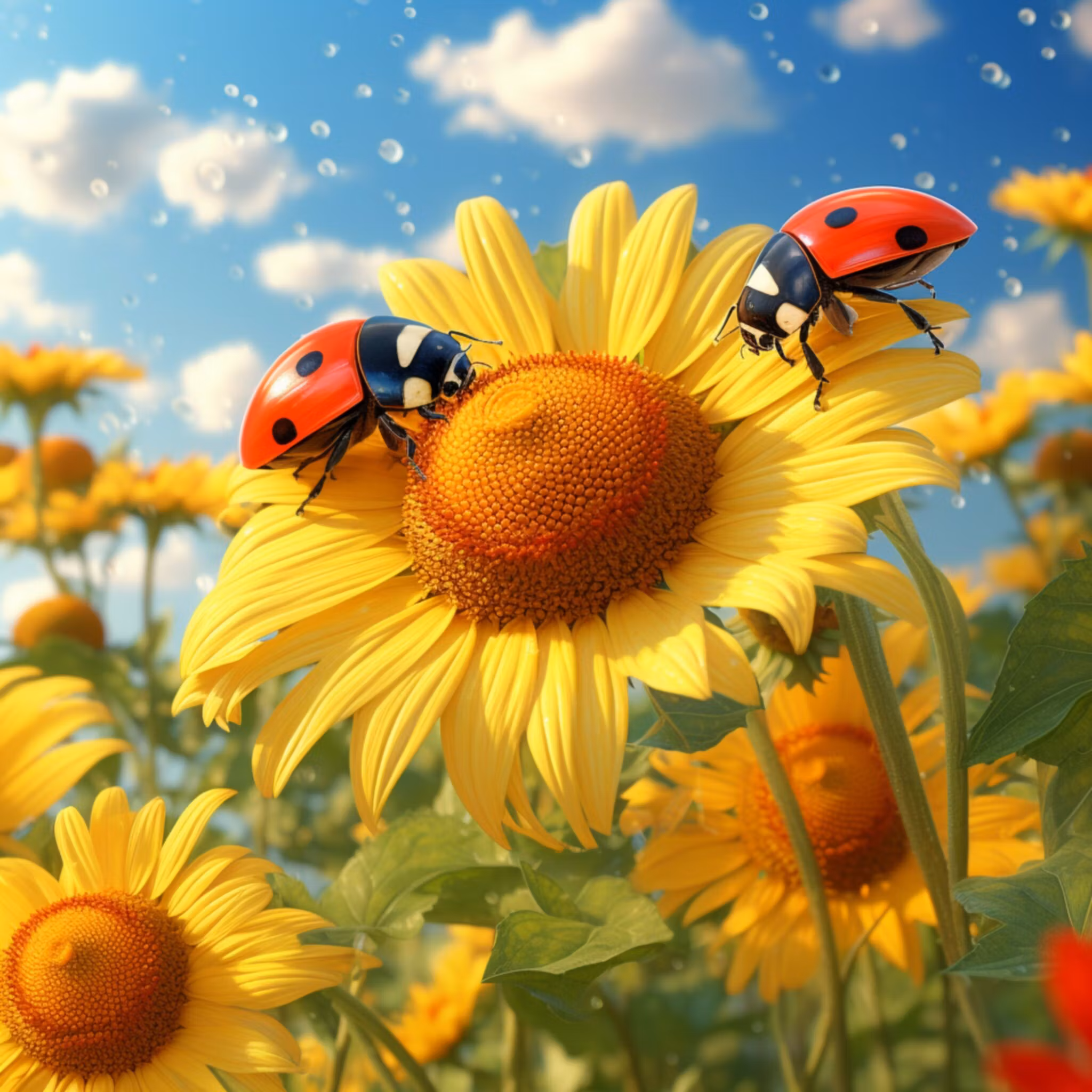 To marihøner på gul blomst ©Digitalpng4U