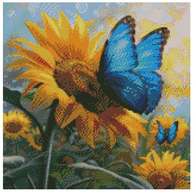 Blå sommerfugl i solsikke med krystallperler © Digitalpng4u