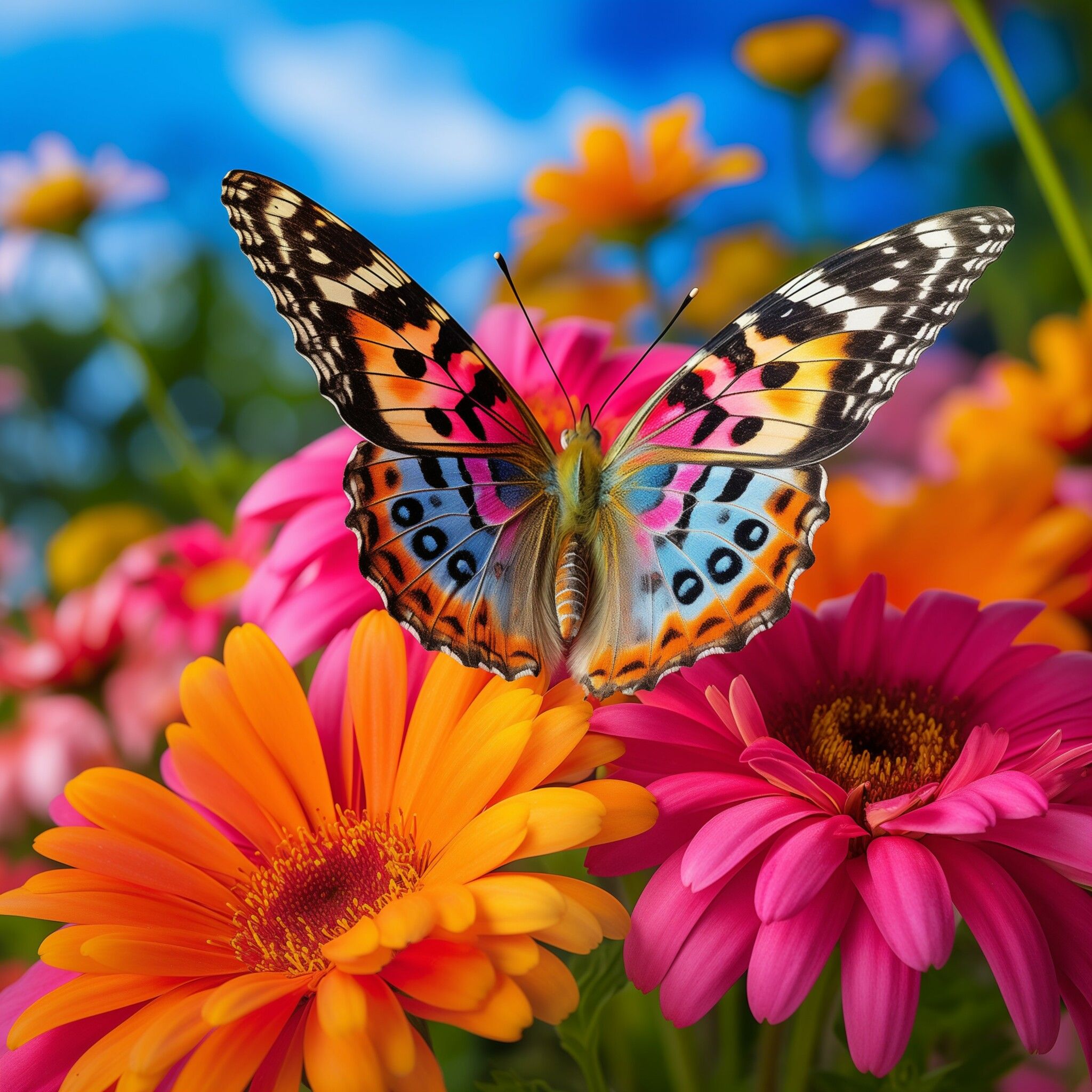 Sommerfugl på Gerbera med krystallperler © Digitalpng4u